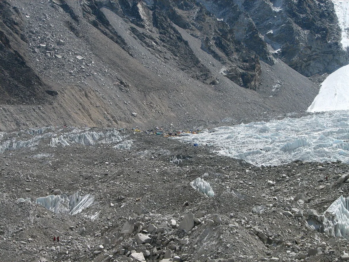The Khumbu glacier and moraine near Everest Base Camp